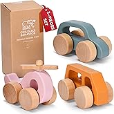 CHILDLIKE BEHAVIOR Wooden Cars for Toddlers 1-3 - Wood Push Truck Vehicle - Montessori Car Toys - Wooden Rattle Teething Toys - Colorful Wood Cars for Kids, Boys, & Girls (Set of 3)