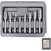 Die Grinder Bits, Carbide Rotary Burr Set 1/4 Shank, 8PCS Double Cut Deburr Bits Grinding Tool for Metal Wood Jade Carving En
