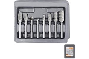 Die Grinder Bits, Carbide Rotary Burr Set 1/4 Shank, 8PCS Double Cut Deburr Bits Grinding Tool for Metal Wood Jade Carving En