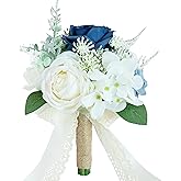 Udoula Wedding Bouquets for Bride Bridesmaid, Artificial Dusty Blue Bride Flower Bouquet for Wedding Church Decoration Ceremony, Anniversary, etc, Roses Flowers