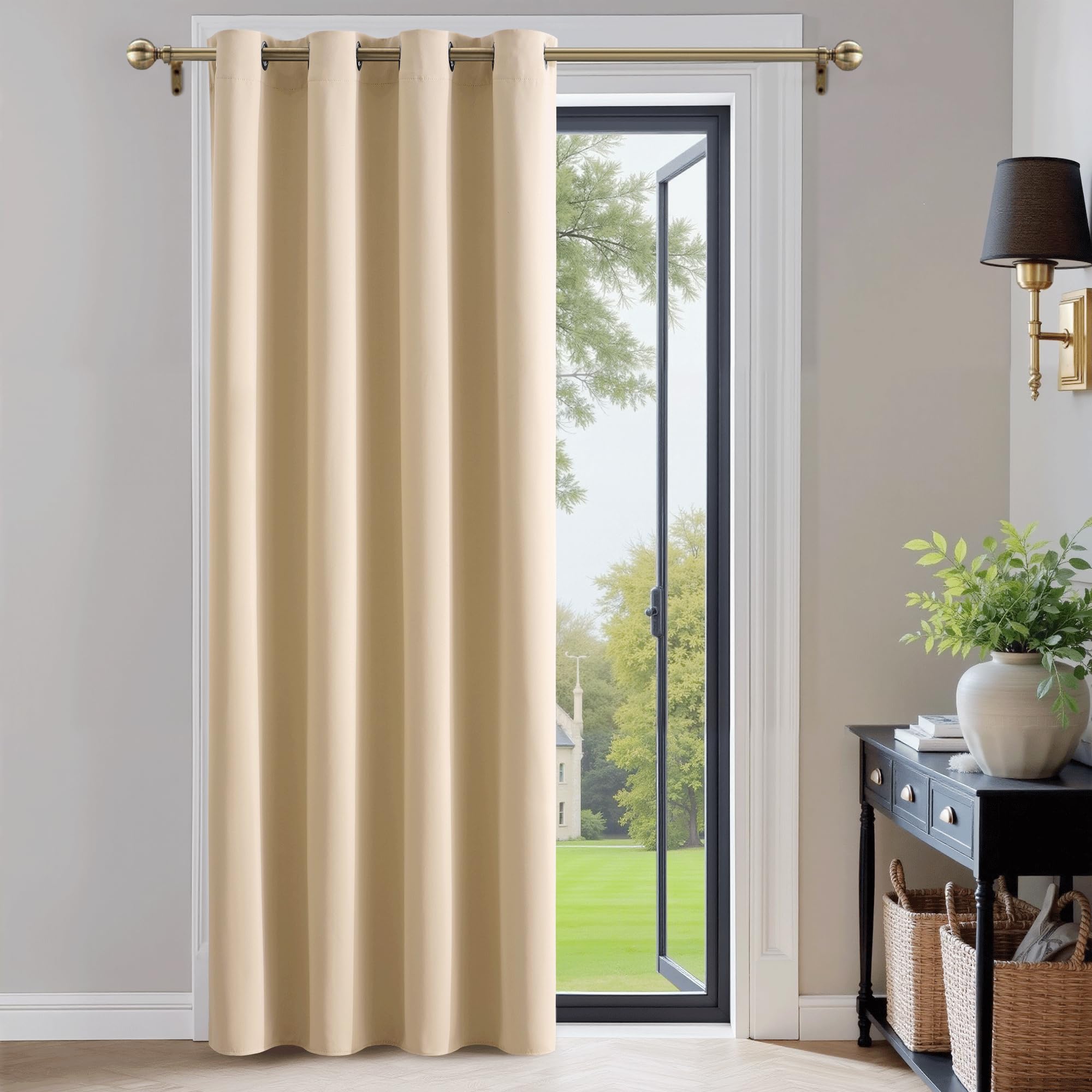 PONY DANCE Beige Eyelet Curtain - Long Thermal Insulated Privacy Curtain & Drape for Room Darkening & Noise Reducing, 1 Panel, Width 52-inch by Drop 84-inch, Biscotti Beige