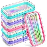 Sanwuta 6 Pcs Clear Hard Zipper Case Plastic Zipper Pouches Transparent Makeup Bag Pencil Case Pouches Toiletry Diaper Bag for Travel Toy Storage Organizer Bins(Holographic,7.48 x 3.94 x 2 Inch)