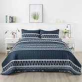 Andency Navy King Size Quilt Set, 3 Pieces Boho Lightweight Soft Striped Bedspread for All Season (106"x96"), Printed Bohemian Microfiber Reversible Coverlet Comforter Sets