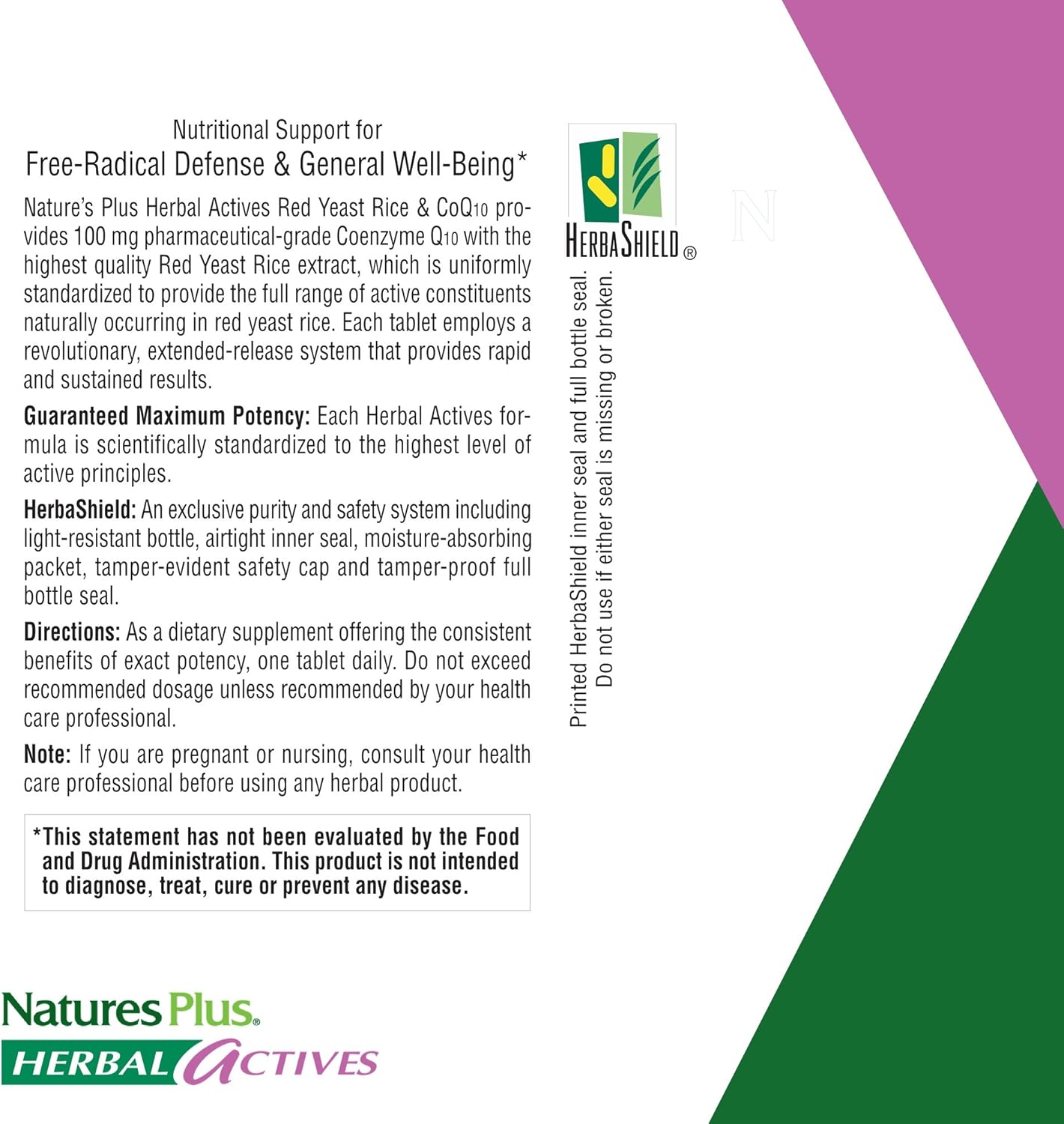 NaturesPlus Herbal Actives Red Yeast Rice 600mg & CoQ10 100mg, Extended Release - 30 Vegan Tablets - Maximum Potency Supplement, Antioxidant - Vegetarian, Gluten-Free - 30 Servings: Health & Personal Care