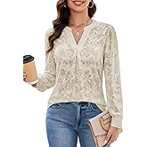 Blooming Jelly Womens Dressy Casual Blouses Business Long Sleeve Tops Jacquard V Neck Work Shirts Fall Fashion Clothes