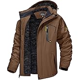 TACVASEN Men's Winter Skiing Jackets Waterproof Thermal Snowboard Coats | Windproof, Fleece Lined, Warm Insulated, Detachable Hood, 4 Pockets, Cold Weather, Snowboarding, Work, Hiking, Camping