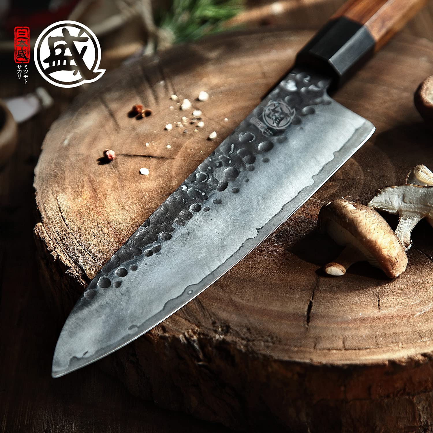 MITSUMOTO SAKARI Handgeschmiedetes Küchenmesser, 22 cm Gyuto Kochmesser 7