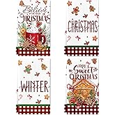 Lebsitey Christmas Kitchen Towels Set of 4,Xmas Gingerbread Man Dish Towels Funny Cookie Tea Towel Xmas Holly Candy Cane Hand Towel for Kitchen Winter Holiday Farmhouse Housewarming Gift,16×24 Inch