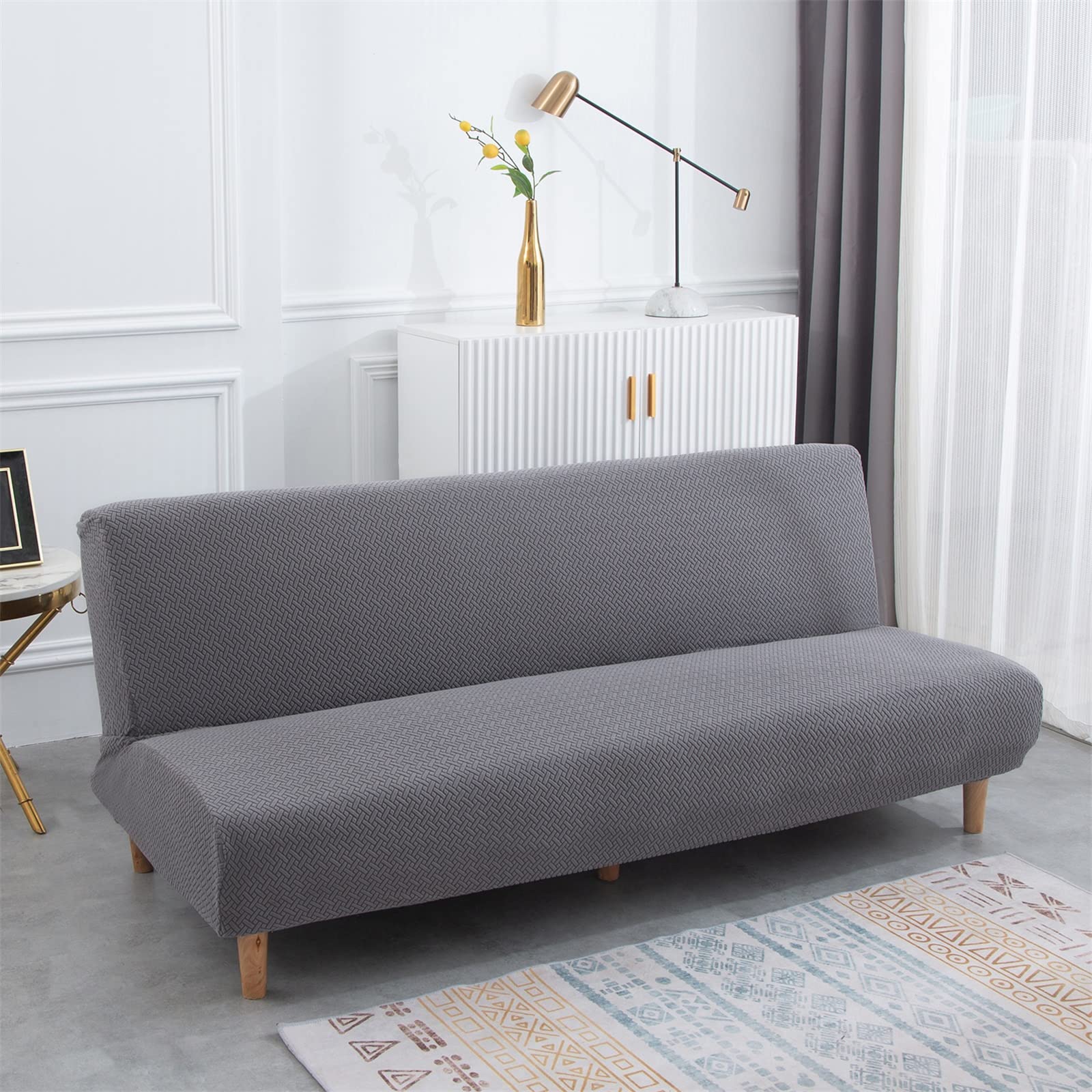 Topchances Futon Sofa Bed Cover Armless - Folding Stretch Futon Sofa Covers with No Arms, Armless Sofa Bed Slipcover Seat Couch Protector Fits for 2-3 Seater Folding Sofa Bed No Arms (Weave Grey)