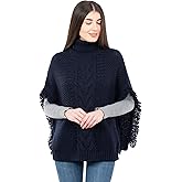 SAOL Irish Merino Wool Poncho for Women Aran Cowl Neck Cape
