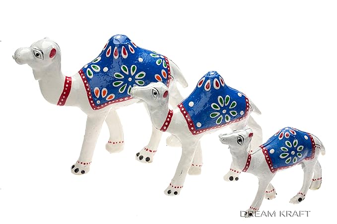 DreamKraft Set of 3 Showpiece Camel (12X10x8 cm_Multicolor)
