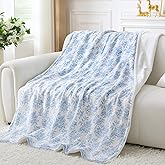 Viviland Fleece Throw Blanket Reversible Muslin Blankets, Soft Throw Blanket for Couch and Bed, Breathable Quilt Bedspread, Gauze Bedding for Adults, Large 50x70 inch, Blue Nerrah