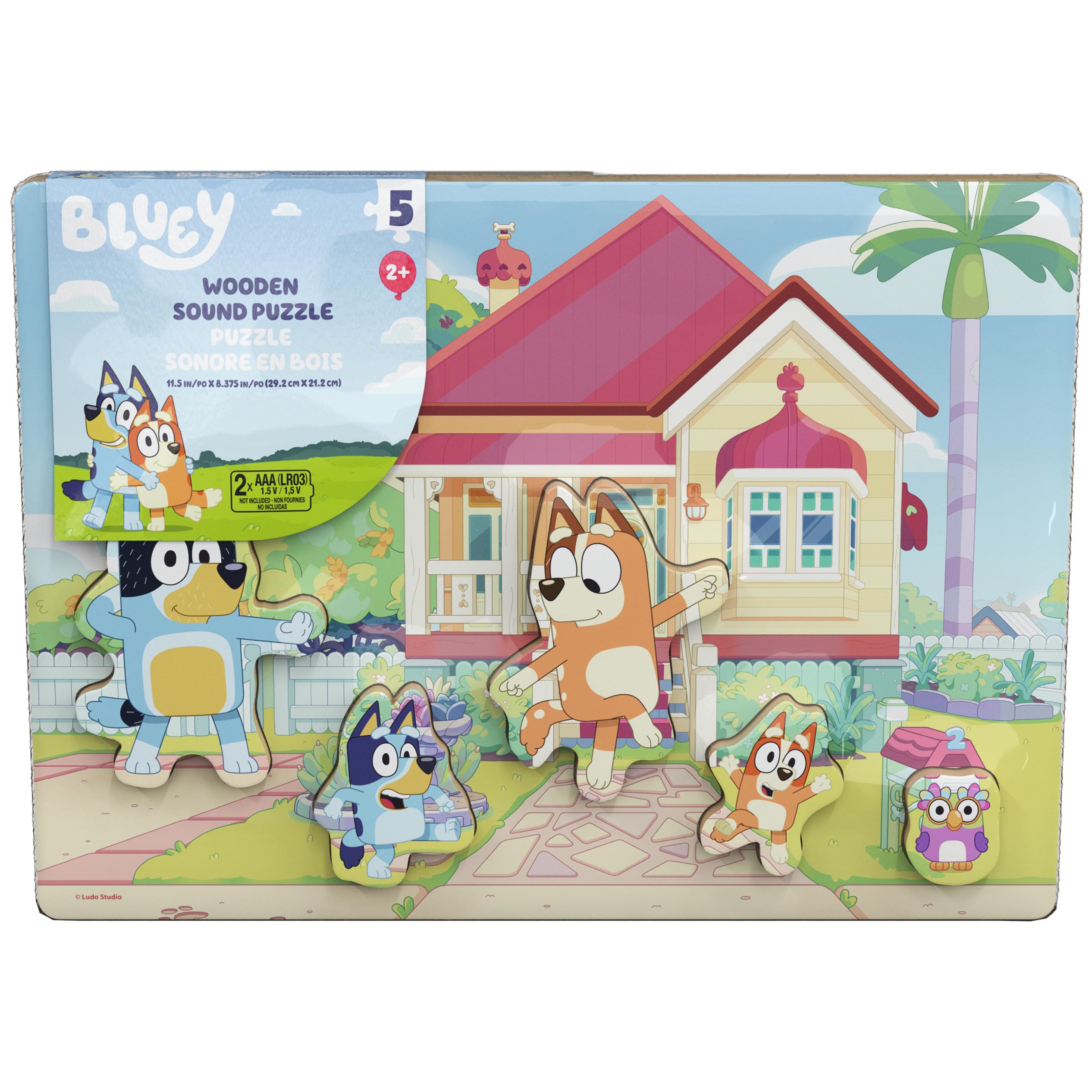 Photo 1 of **Missing Pieces - 2 Puzzle Pieces Missing**
Spin Master Games, Bluey Sound Puzzle, 5-Piece Wood Puzzle for Toddlers & Kids, Featuring Bluey & Family with Sounds, Wooden Toddler Learning Toy, Stocking Stuffer Gift Ideas for Ages 3 & Up