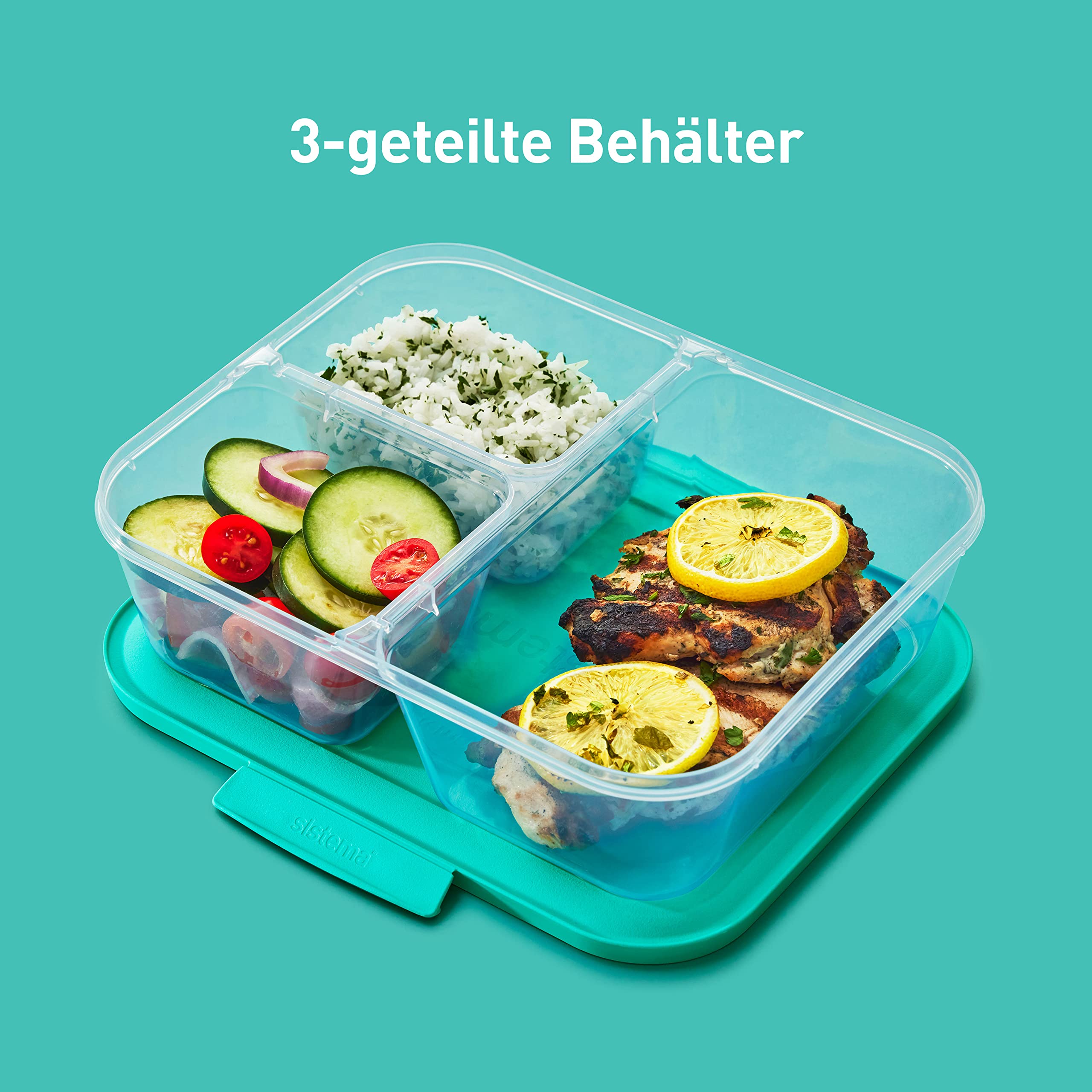 Sistema Nest IT Frischhaltedosen Meal Prep Boxen | 1,9 l luftdichte Vorratsdosen mit DREI Fächern und Deckeln | Grün | 5 Stück 4