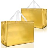 Nush Nush Extra Large Gold Gift Bags – Set of 12 Reusable Extra Large Gift Bag With Handles - Perfect XL Goodie Bags for Christmas, Thanksgiving, Wedding, Bachelorette Party Favors - 15.5"x 6"x12"