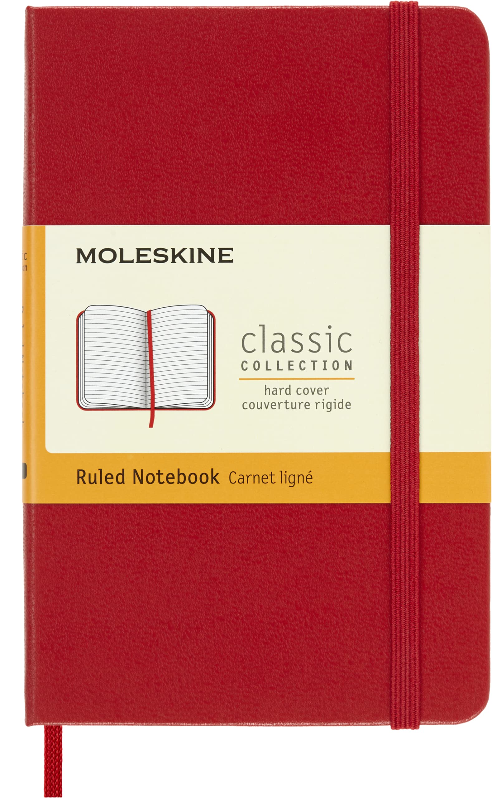 Moleskine Classic Notebook, Notebook With Ruled Pages, Hard Cover and Elastic Closure, Scarlet Red, Pocket, 9 x 14 cm, 192 Pages