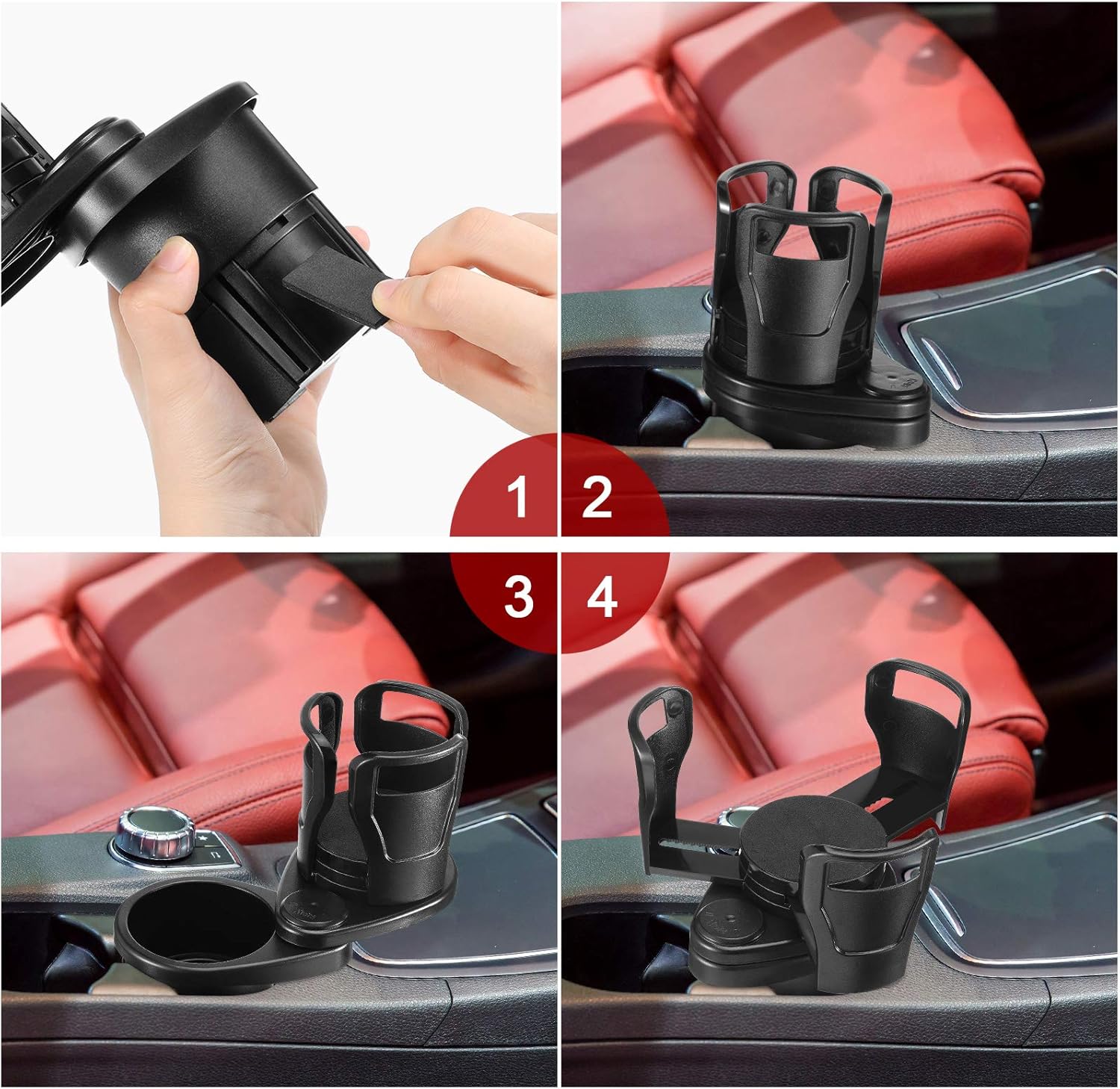 2 in 1 Multifunctional Car Cup Holder and 2 Piece Car Cup Holder Coaster, Vehicle Mounted Water Cup Drink Holder Universal Car Cup Holder Extendable Adapter with 360 Degree Rotatable Base (Black): Automotive