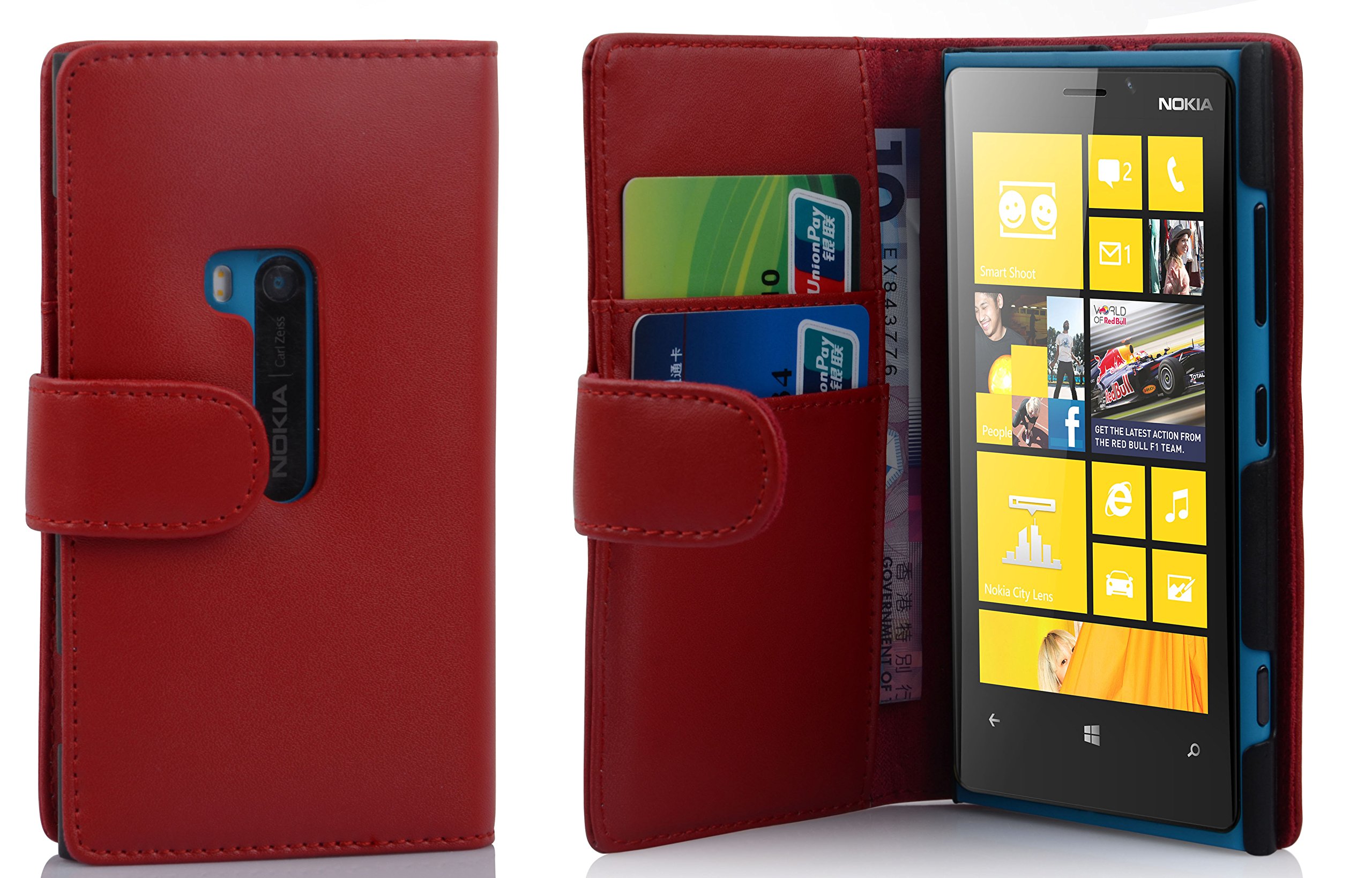cadorabo Book Case works with Nokia Lumia 920 in CANDY APPLE RED - with Stand Function and Card Slot made of Smooth Faux Leather - Wallet Etui Cover Pouch PU Leather Flip