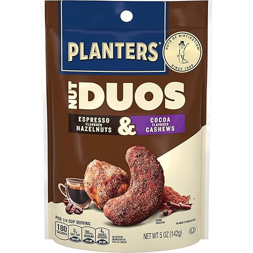 PLANTERS Nut Duos, Flavored Nuts Snack Pack - Cocoa Cashews & Espresso Hazelnuts 5oz