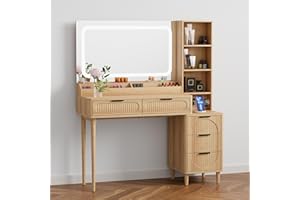 Makeup Vanity Desk with Mirror and Lights, Modern Large Dressing Table with Charging Station,5 Drawers, Vanity Table for Bedr