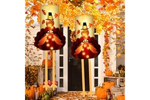 BRIGHTDECK 2pcs Lighted Thanksgiving Windsocks, Thanksgiving Outdoor Decorations for Home Tree Yard Patio Lawn Party Lights, Thanksgiving Garden Flag Hanging Windsock Lights for Decoration Outdoor (Turkey）