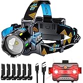 12 Modes 990000 Headlamp Motion Sensor Red Warning Adjustable Focus Energy Saving, 95 Hours Standby Head Lamp, IP65 Waterproo