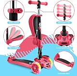 Hurtle 3-Wheel Try Scooter for Kids Ages 2-12 with Flip Seat Foldable LED view 4