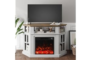 YESHOMY Corner Fireplace TV Stand for Television up to 55" with Storage Cabinets, Entertainment Center, Media Console for Living Room, Bedroom, White＆Rustic