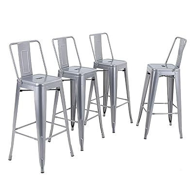 Buy Alpha Home Metal Bar Stool 30 Inches Counter Height Stools Set Of 4 With Low Back Bar Chair For Indoor Outdoor Kitchen Weight Capacity 350 Lb Silver Grey Online In Finland B082mg4ds1