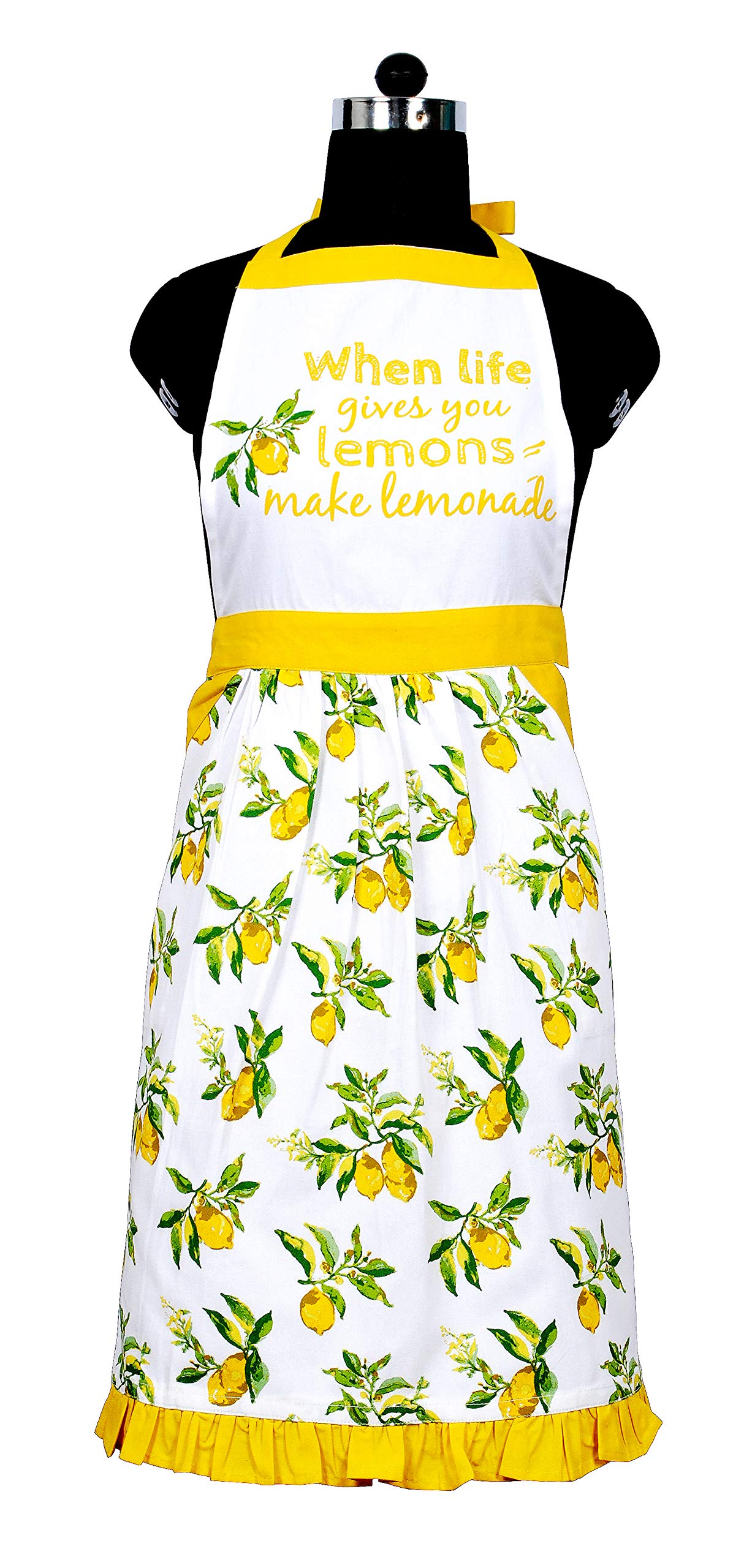 AMOUR INFINI Cooking Aprons with Front Divided Pockets, Adjustable Neck & Waist Ties, Machine Washable (Citrus Splash)