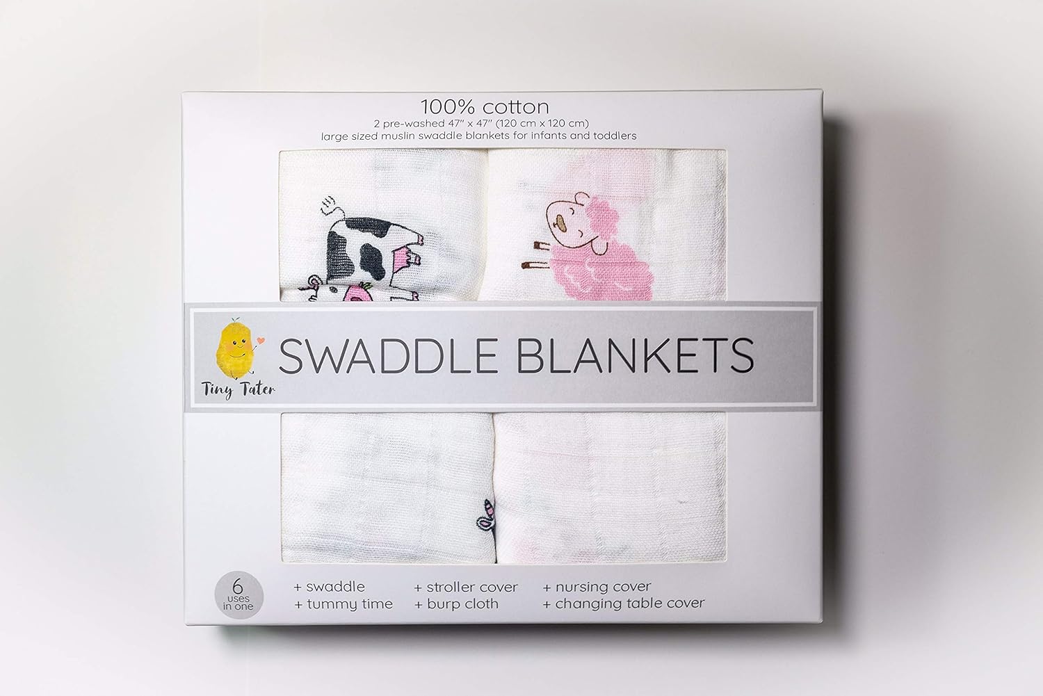100% Cotton Muslin Swaddle Blankets Girl for Infants and Toddlers by Tiny Tater