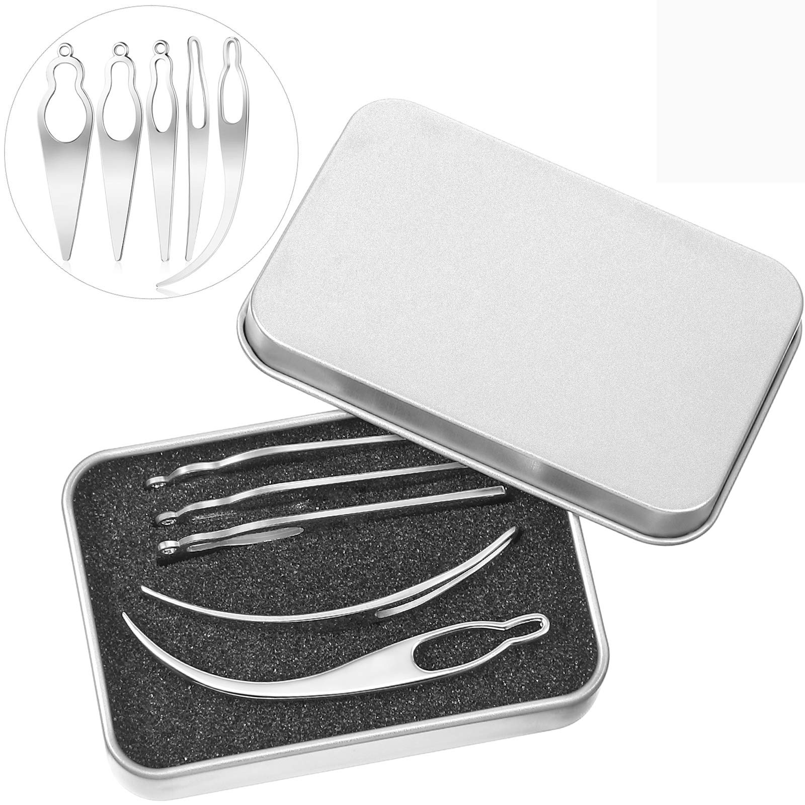 5 Pieces Dreadlocks Tool Sisterlocks Craft Dreadlocks Hair Extensions Locs Tightening Accessories Easyloc Hair Tool Crochet with 1 Metal Gift Box for Different Locs(Silver)
