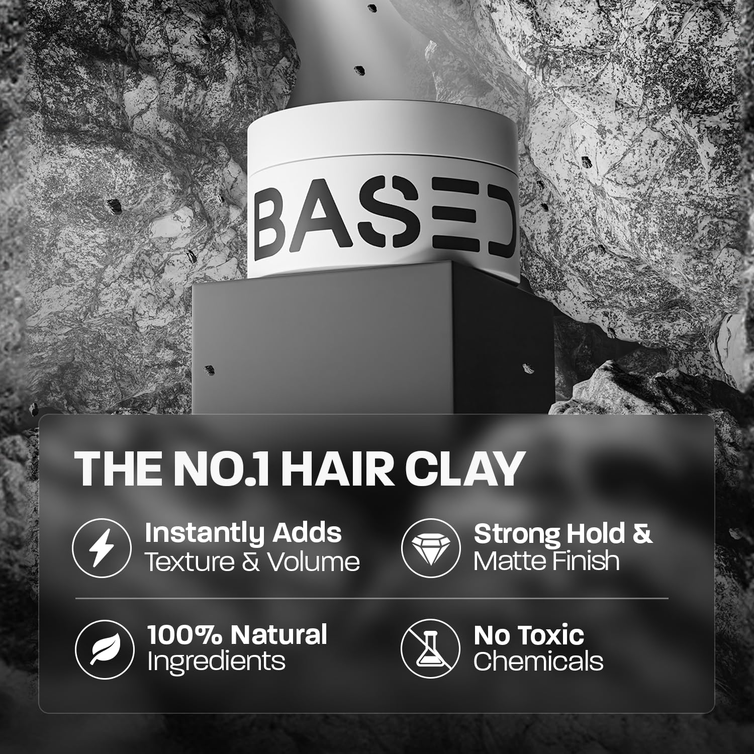 BASED Hair Clay for Men, Premium Hair Clay with Strong Hold, Texturizing Finish, & Low Shine, Hair Styling for Medium, Thick, Straight, or Wavy Hair, Santal Sandalwood Fragrance (3oz Pack of 1)