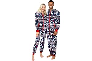 Giggling Getup Matching Pajamas for Couples, Christmas Pajamas for Women and Men, Hooded Zipper Warm Jumpsuits, 1Pcs
