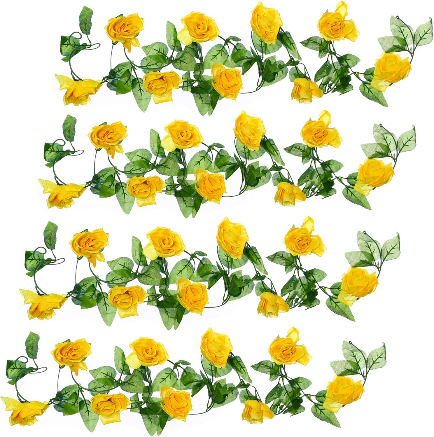 Well Love Artificial Flower Rose Vine Garland 8FT/Piece for Home Kitchen Wedding Party Garden Festival Office Outdoor Hanging Arch DIY Craft Art Decor Canary Yellow Gift Set