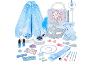 deAO Princess Dress Up Set Kids Makeup Kit for Girls Make up Set Accessories with Handbag Kids Pretend Magic Wand for 3-6 Girls