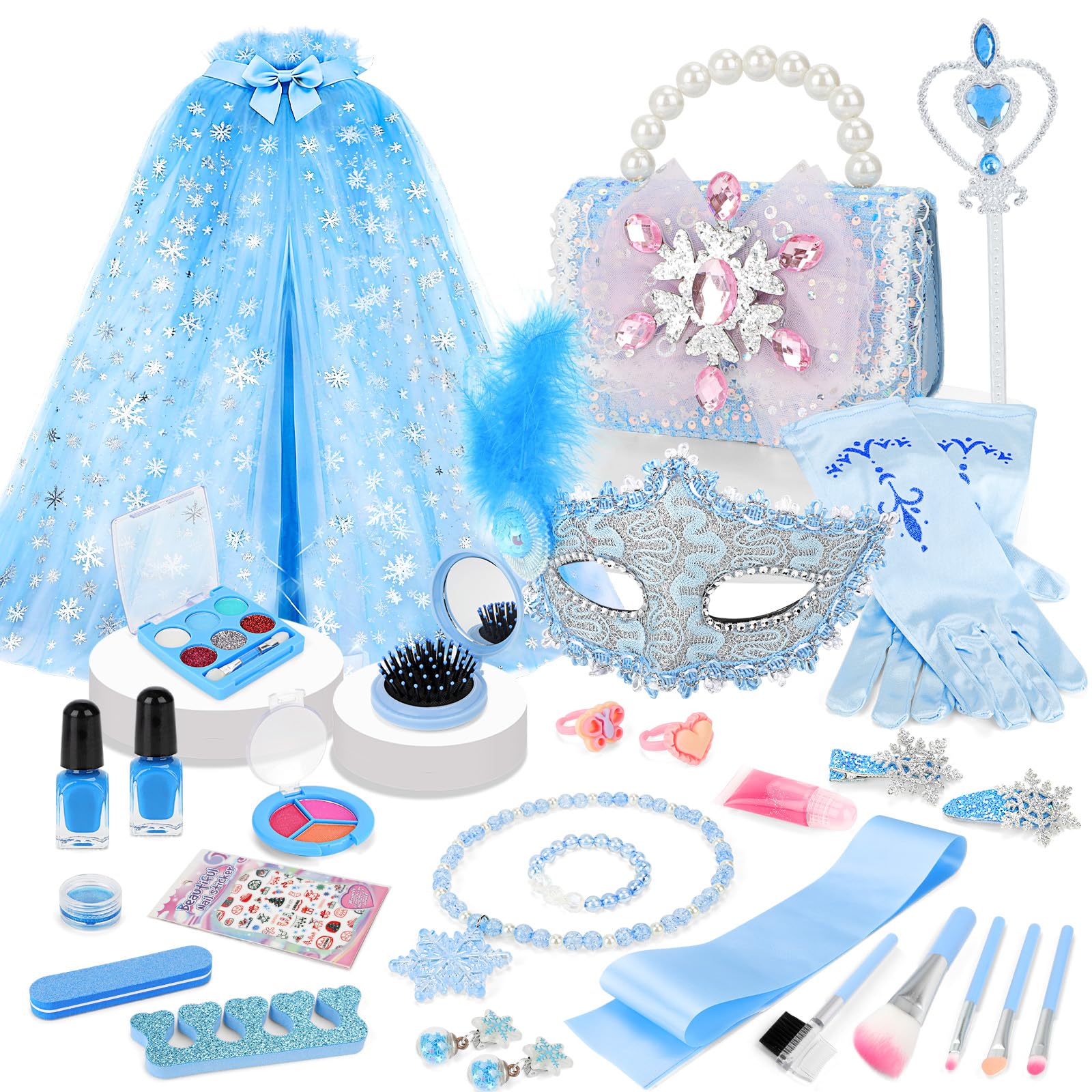 deAO Frozen Toys Dress-Up Kit Kids Makeup Kit for Girls Make up Set Accessories with Handbag Kids Pretend Magic Wand for 3-6 Toddler Girls Christmas Birthday Gift