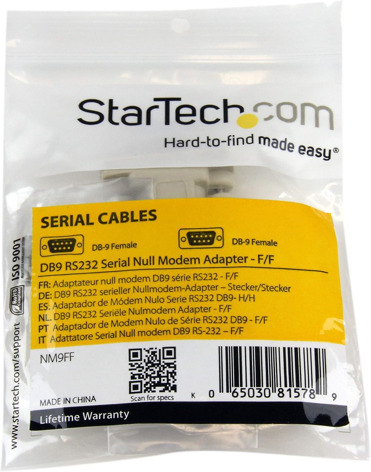 StarTech.com NM9FF DB9 RS232 Serial Null Modem Adapter, F/F, Null Modem Adapter, DB-9 (F) to DB-9 (F), White - Image 5