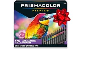 Prismacolor Premier Dual-Ended Art Markers, Chisel and Fine Tips, Primary Colors, 12 Count - Art Supplies, Alcohol-Based Ink, Coloring, Creative, Artist, Adult Coloring