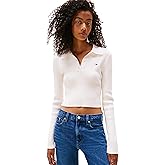 Tommy Jeans Women's Medium Weight Long Sleeve Sweater Polo with Embroidered Flag Logo