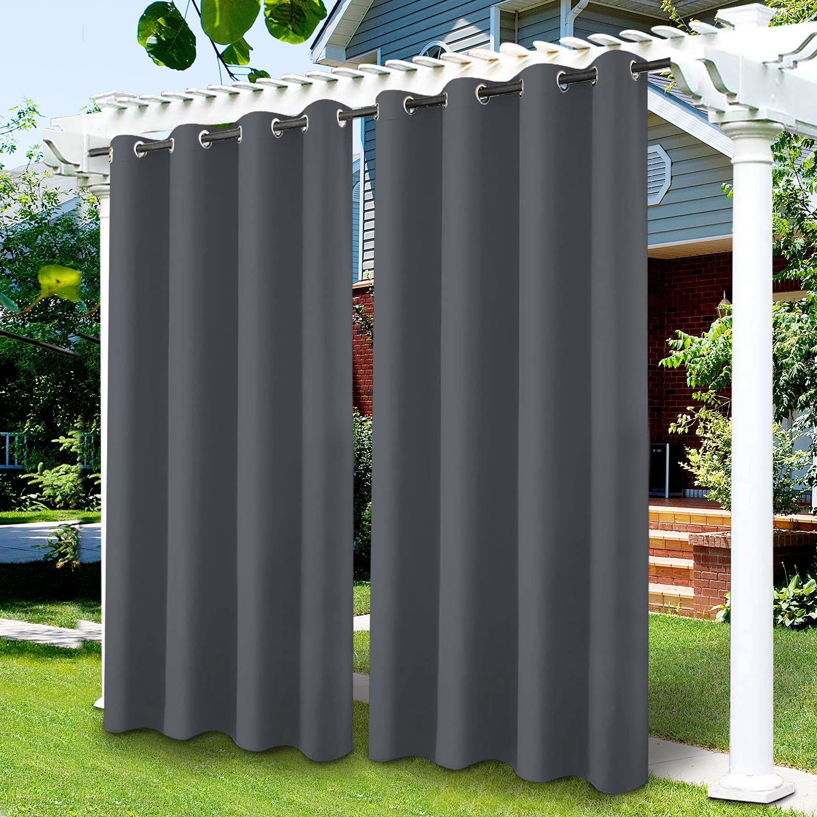 LiveGo Outdoor Patio Curtains, Blackout Waterproof Curtains Thermal Insulated Outdoor Garden Curtains for Porch/Pergola/Yard/Sliding Door/Arbor (Dark Grey, 52 * 84inch)