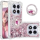 CCSmall Clear Glitter Case for Xiaomi Redmi Note 14 Pro Plus 5G, Flowing Liquid Quicksand Bling Sparkly Cute Cover with Kickstand Case for Redmi Note 14 Pro 5G / Pro+ 5G LSZ Rose Gold