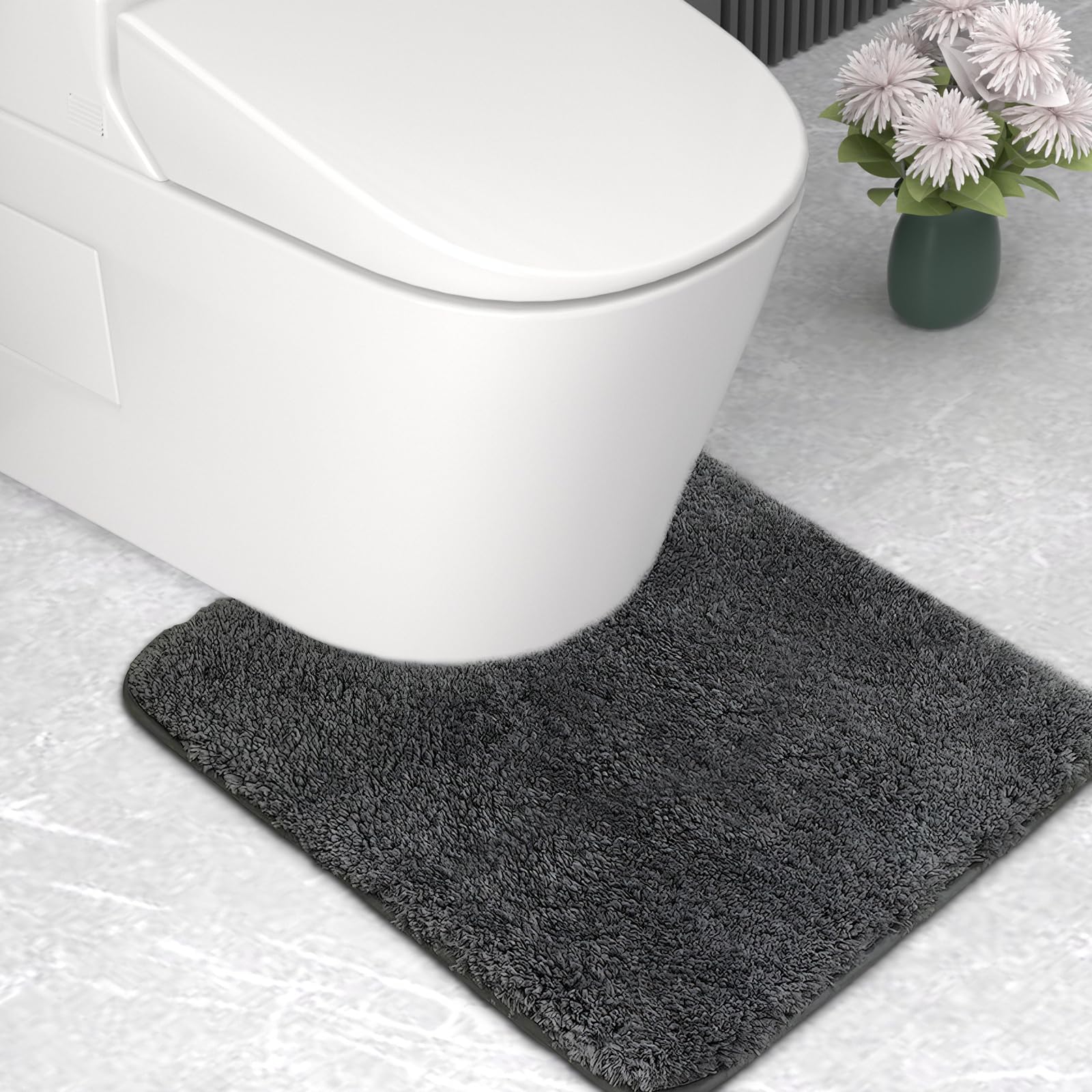 wyewye Microfibre Bath Mat, Toilet Mat, 2cm Super Thick Bath Rug, Super Absorbent Bathroom Rug 50x50cm U-shape, Deep Grey