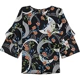 Alfani Womens Floral Ruffle Sleeve Shell Blouse, Black, X-Large