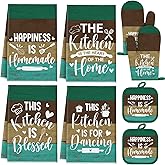 Fourluoo 8 Pcs Mint Kitchen Towels and Dishcloths Sets Oven Mitts and Pot Holders Sets Absorbent Kitchen Gloves Potholders Heat Resistant for Chef Baking Cooking