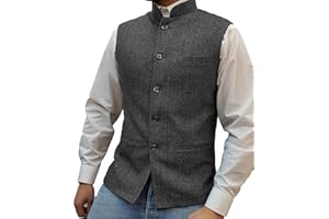 Tuikayoo Mens Herringbone Wool Vests Suit Business Tweed High Collar Waistcoats Slim Fit