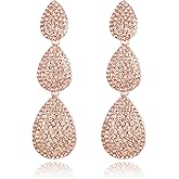 Crysdue Art Deco Crystal Teardrop Dangle Earrings, Sparkle Rhinestone Statement Drop Earring for Women Brides Bridesmaides Wedding Formal Prom