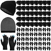 Tivi Tovo 80 Pcs Winter Ski Beanies Gloves Bulk Unisex Touchscreen Knit Gloves Thick Fleece Hats Combo Pack for Homeless Men Women