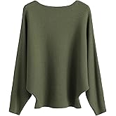 Ckikiou Womens Lightweight Oversized Boat Neck Sweaters Tops Dolman Batwing Sleeve Ribbed Knitted Pullovers