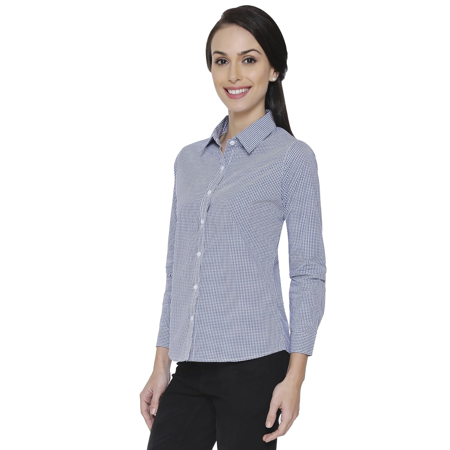 the cotton company women's checkered shirt - white & blue